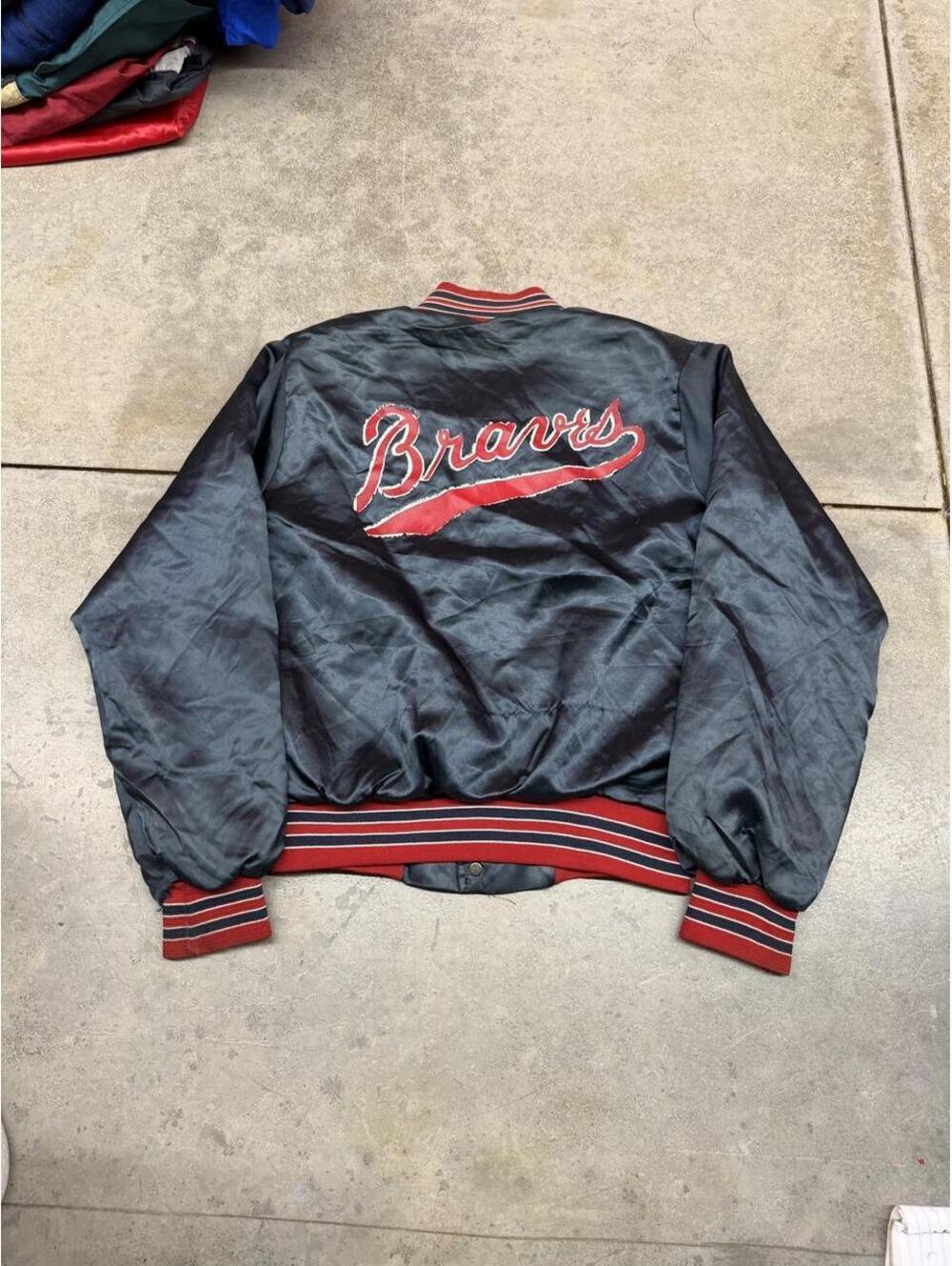 vintage atlanta braves chalk line made in usa satin bomber jacket size small